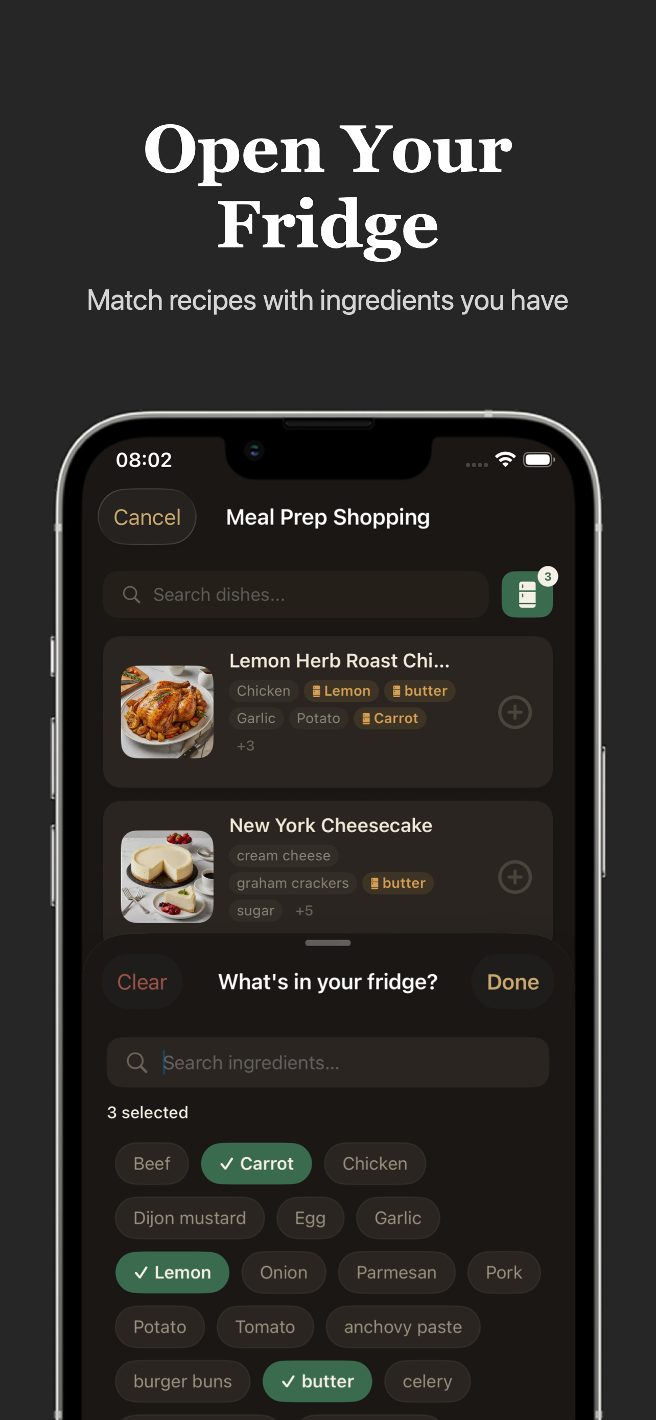 Cookey fridge search screen