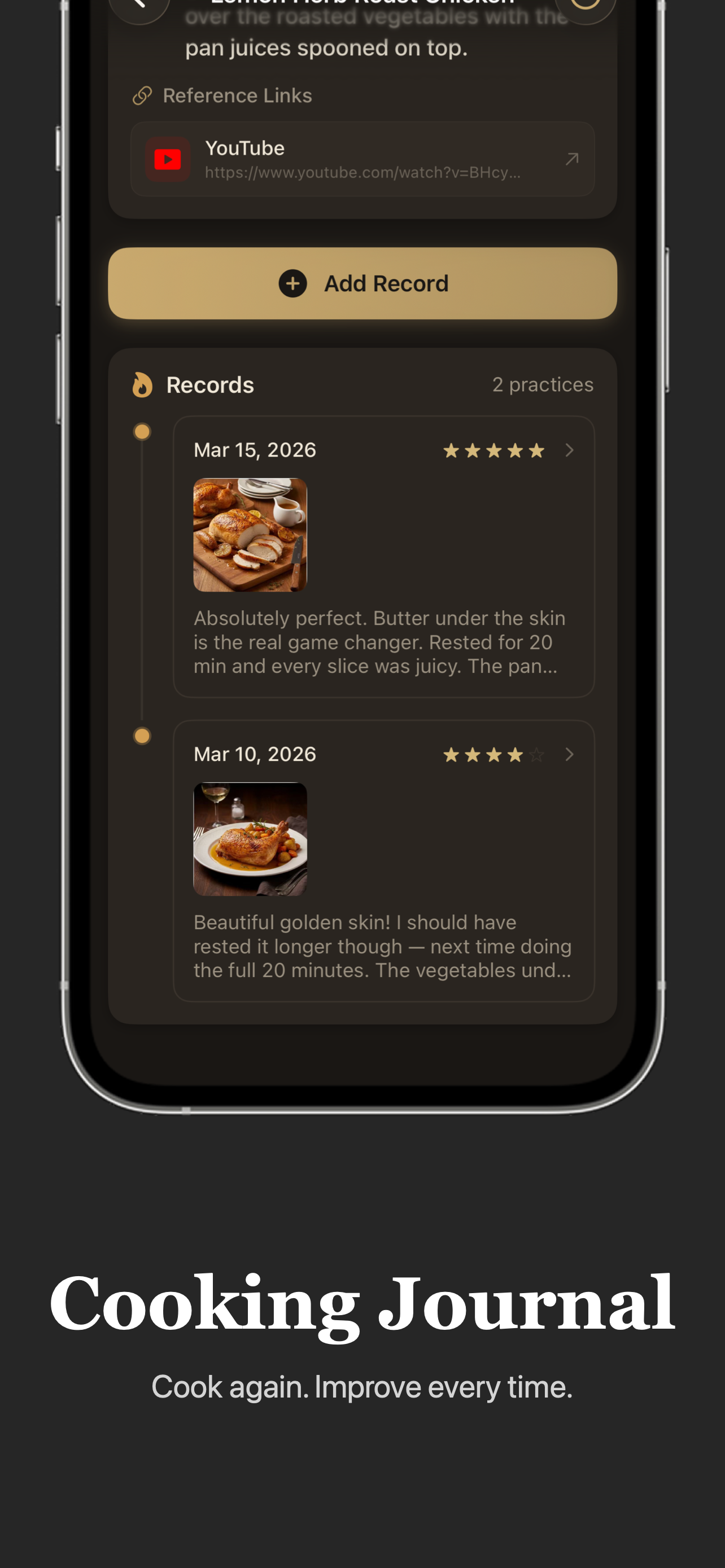 Cookey cooking journal records screen