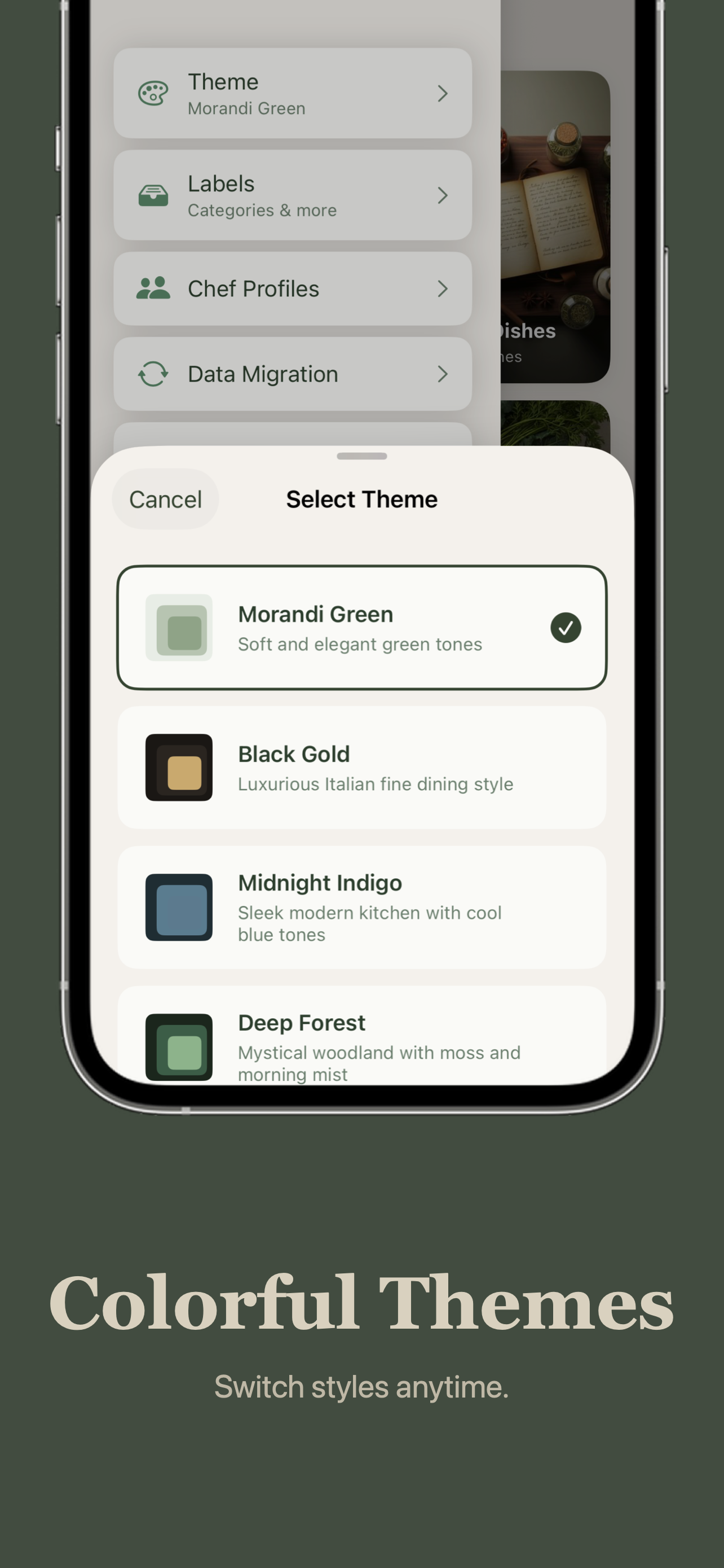 Cookey theme selection screen